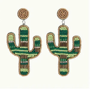 Green Cactus Beaded Dangle Earrings
